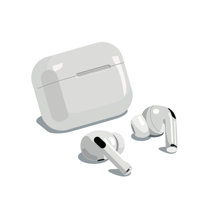 Illustration of Apple AirPods Pro earbuds and charging case