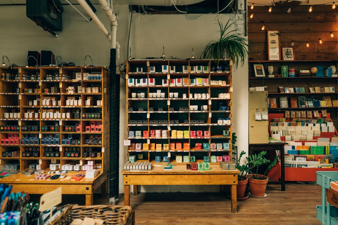 Extensive display of colorful ink bottles from various international makers including Ferris Wheel Press and Kakimori