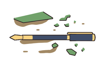 Waterman fountain pen on writing paper with champagne stains