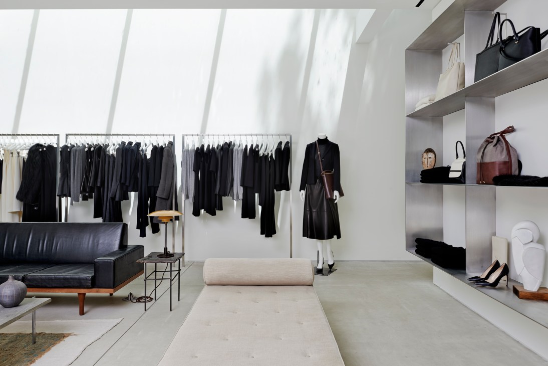 Interior of The Row's first Los Angeles shop designed by Montalba featuring minimalist white walls and clothing displays