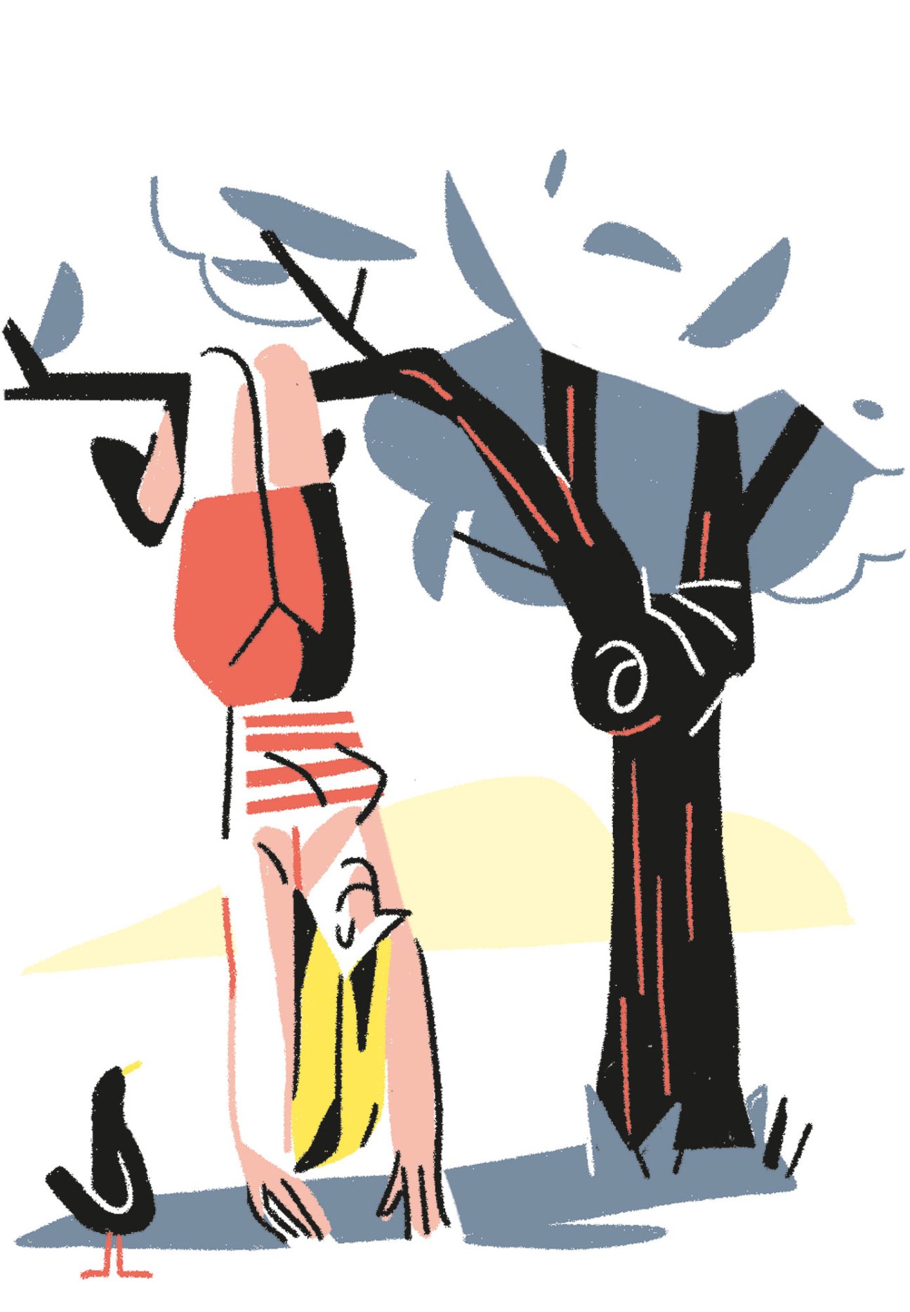 An illustration of children and adults climbing trees in a natural setting, promoting outdoor adventure