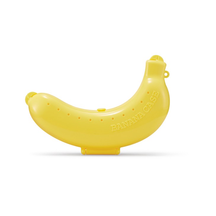 Yellow ventilated banana case by Skater with decorative dots and text embossed on the side.
