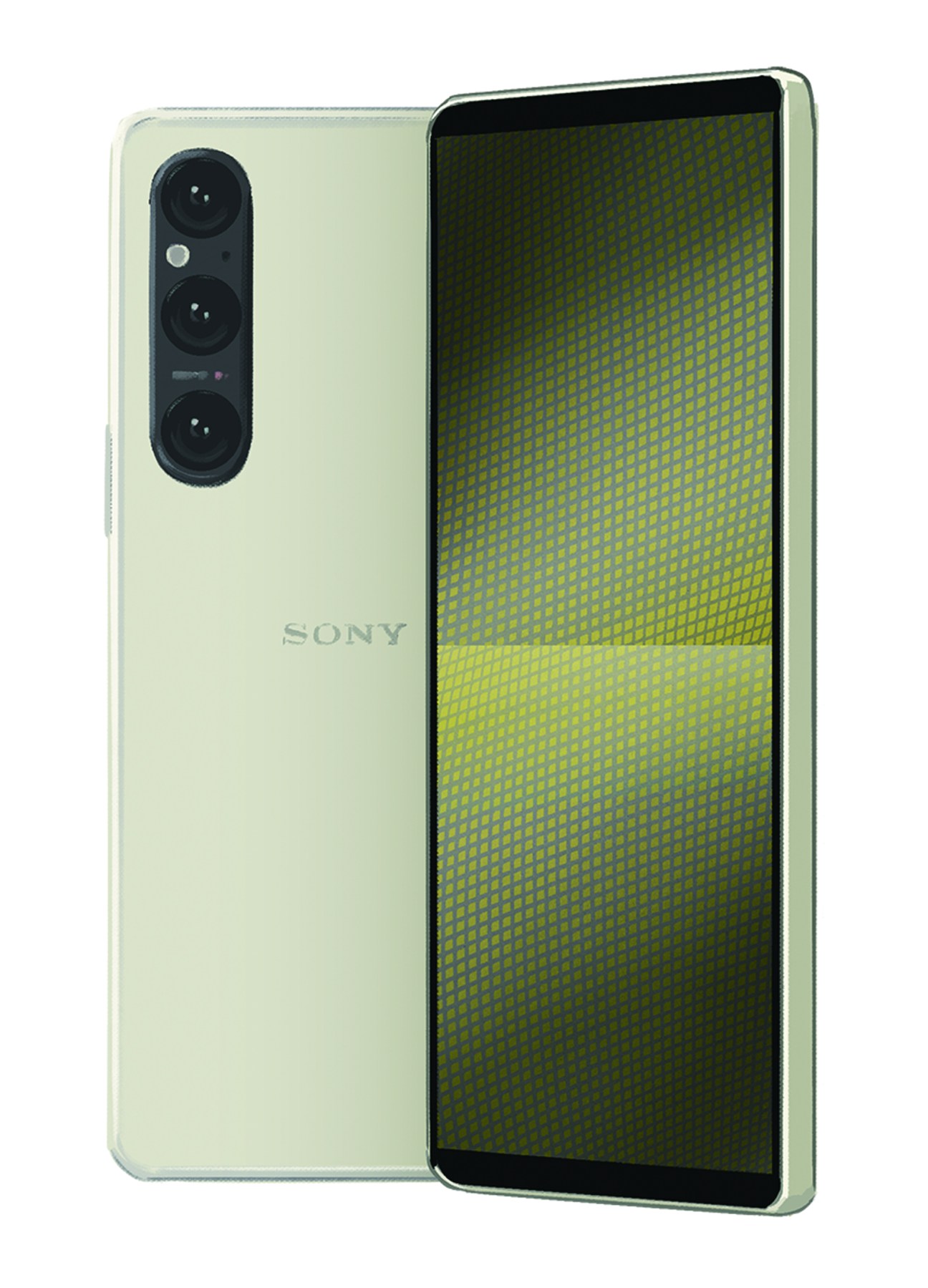 Sony Xperia 1 V smartphone in light green showing distinctive 21:9 aspect ratio display