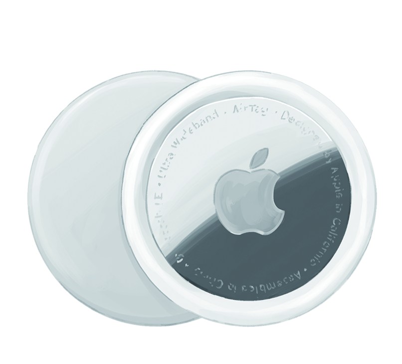 Apple AirTag tracker device in white with Apple logo