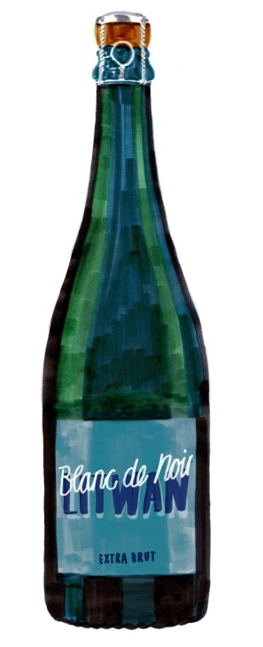 Bottle of Blanc de Noir 2016 Extra Brut sparkling wine by Tom Litwan from Aargau, Switzerland.