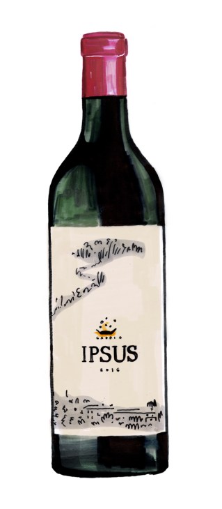 Bottle of Ipsus 2016 Chianti Classico Gran Selezione with pink foil cap and cream label