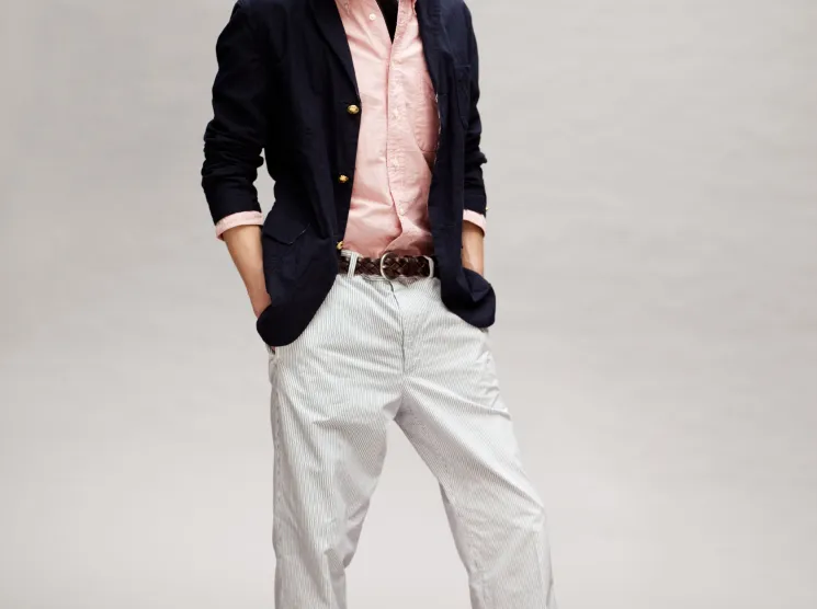 Jacket by Beams+, shirt by Gitman Brothers, scarf by Piombo, belt by Oliver Spencer, trousers by Aspesi, shoes by Yuketen