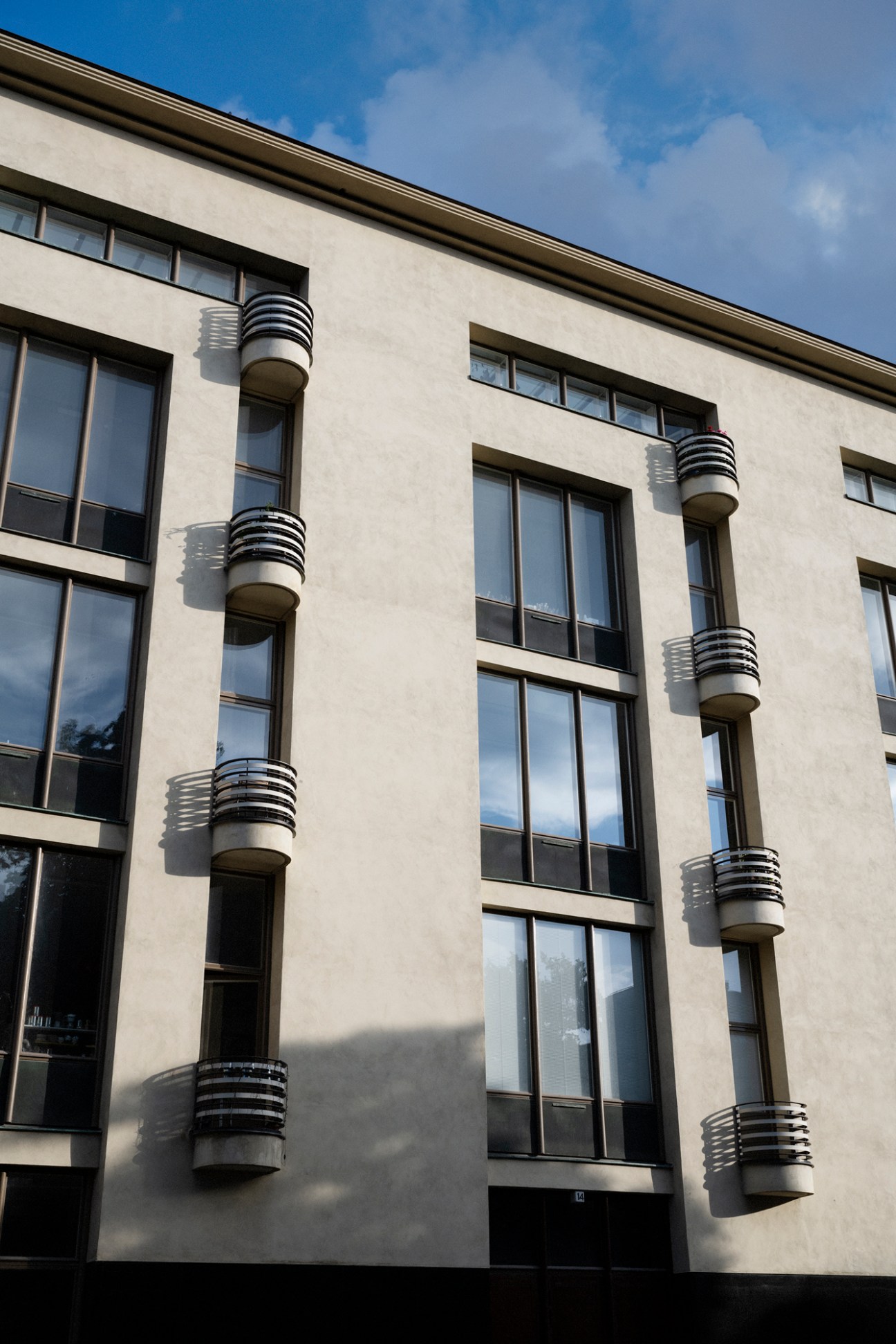 Functionalist balconies on the façade of Lallukka artists' residence in Helsinki