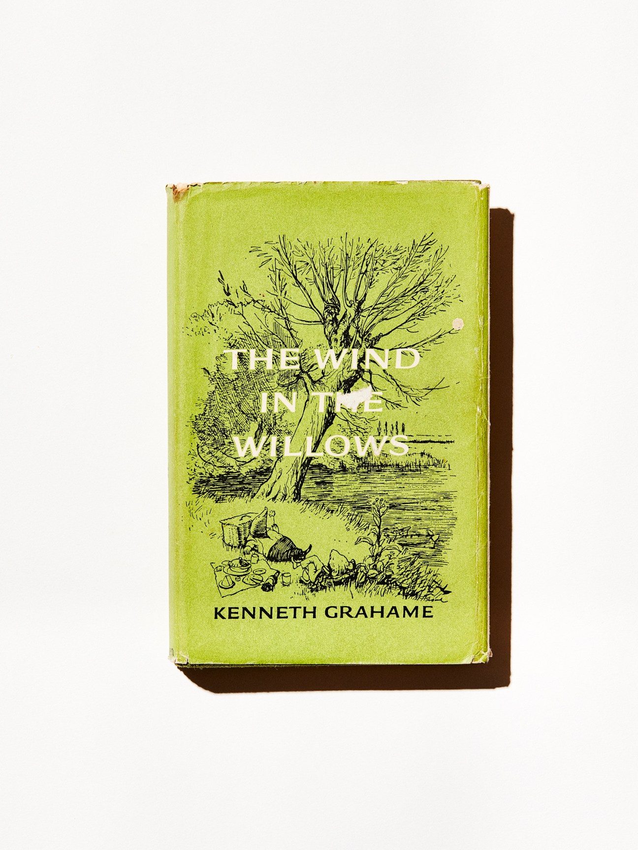The Wind in the Willows book cover by Kenneth Grahame with green cover and tree illustration