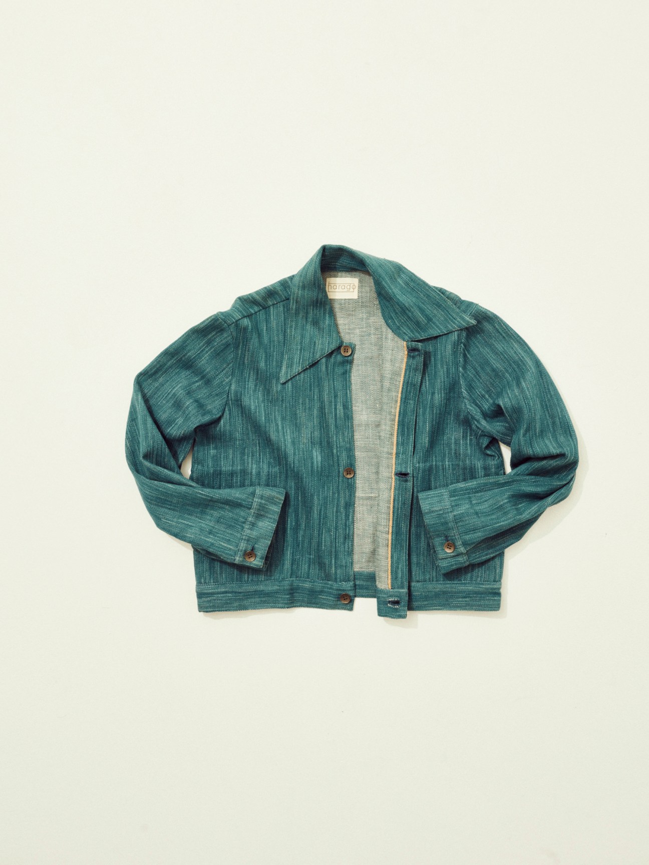 Harago striped jacket displayed flat showing traditional Indian handwoven fabric and natural dye techniques