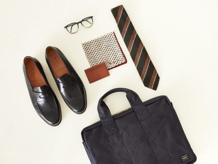 briefcase, shoes, tie and glasses