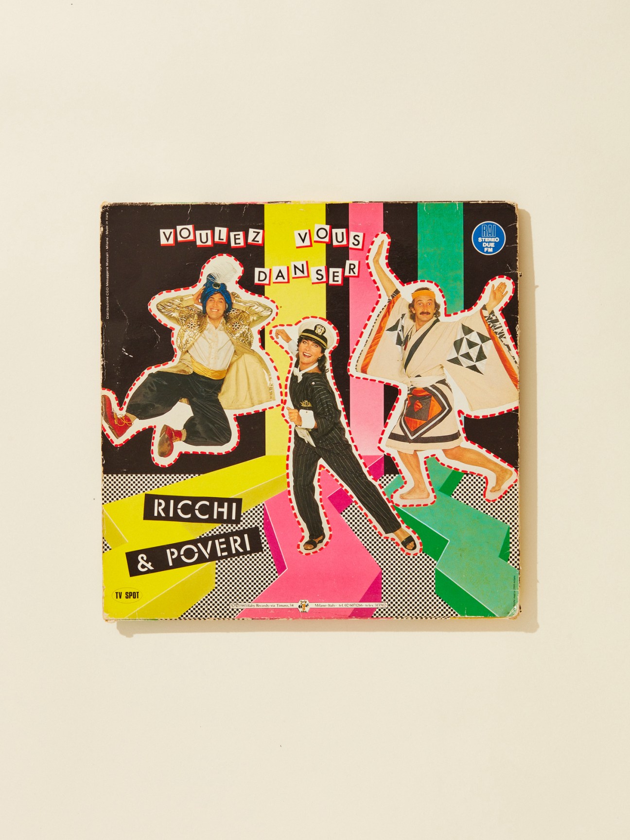 Voulez Vous Danser album cover by Ricchi e Poveri featuring colorful die-cut figures dancing on a geometric background.