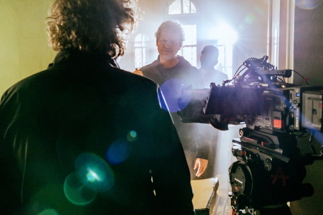 Director Alejandro Bazzano directing on the Mexico City film set of 'Travesuras de la Niña Mala'