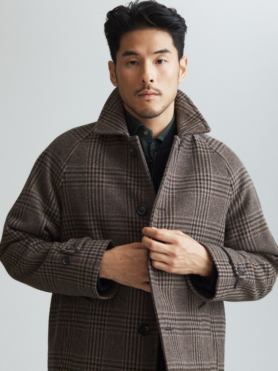 Model in knitted coat and formal shirt
