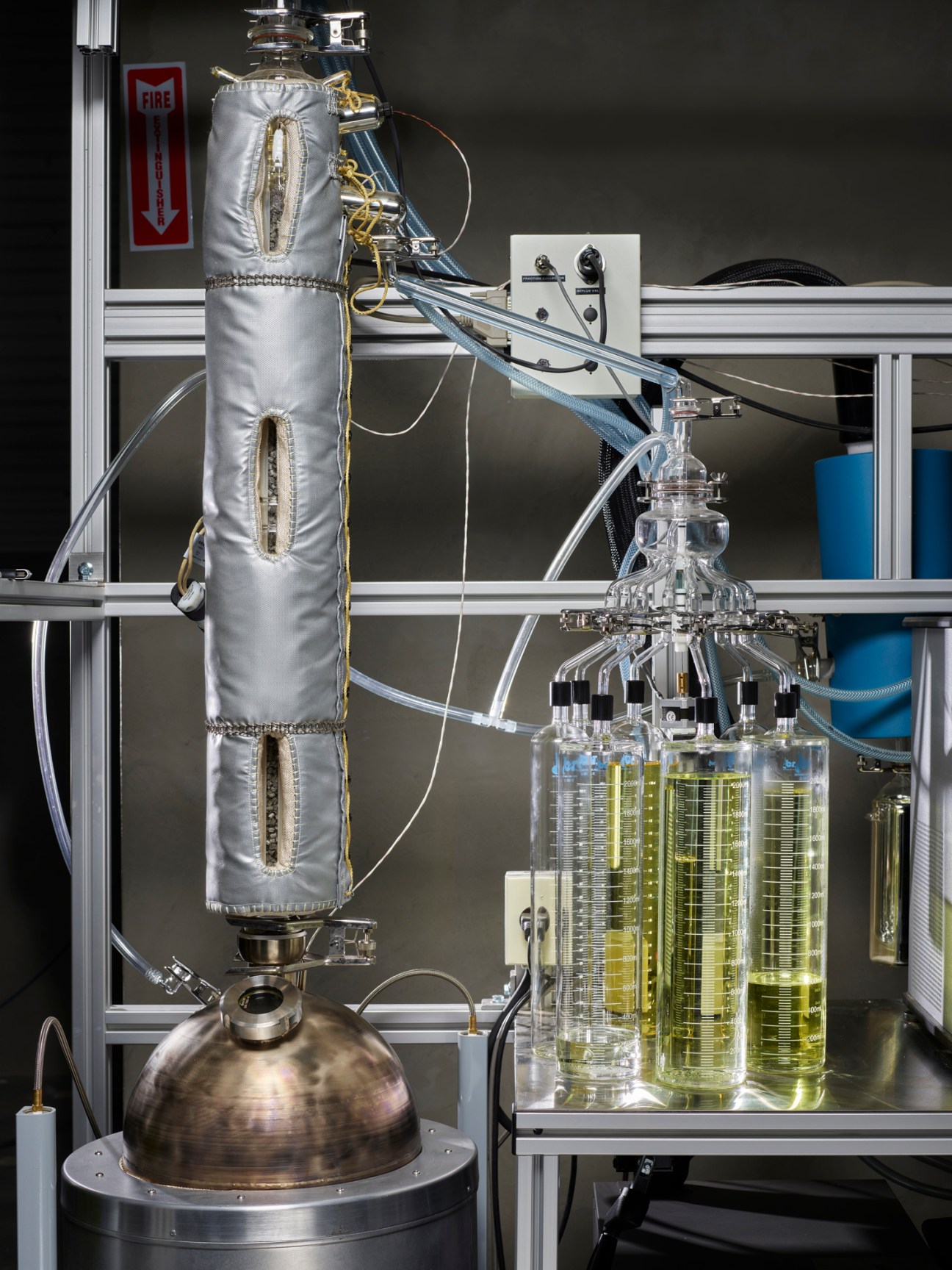 Industrial measuring equipment and glass vessels at sustainable aviation fuel facility