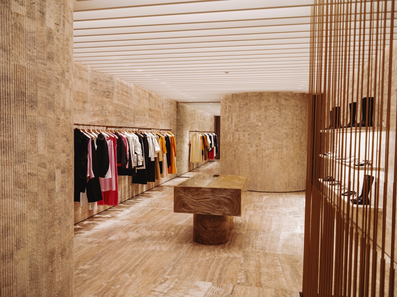 Travertine and marble is used throughout the new London shop