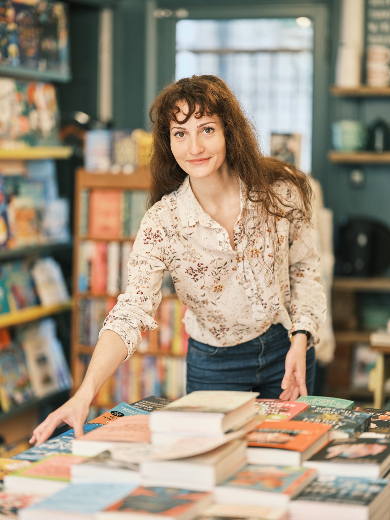 Close-up of books on shelf at The Margate Bookshop