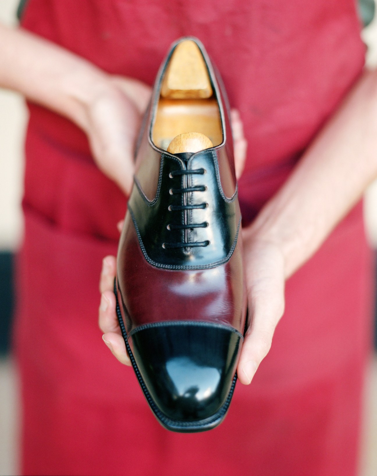 Close-up of a Henry Maxwell sample shoe showing craftsmanship details