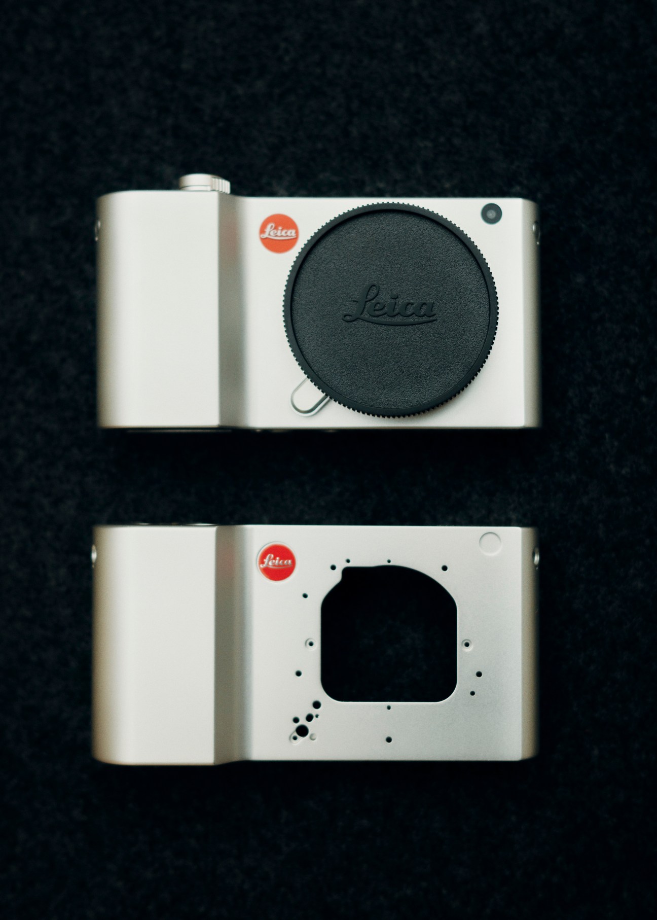 Close-up of the Leica TL camera body showing its seamless aluminium construction