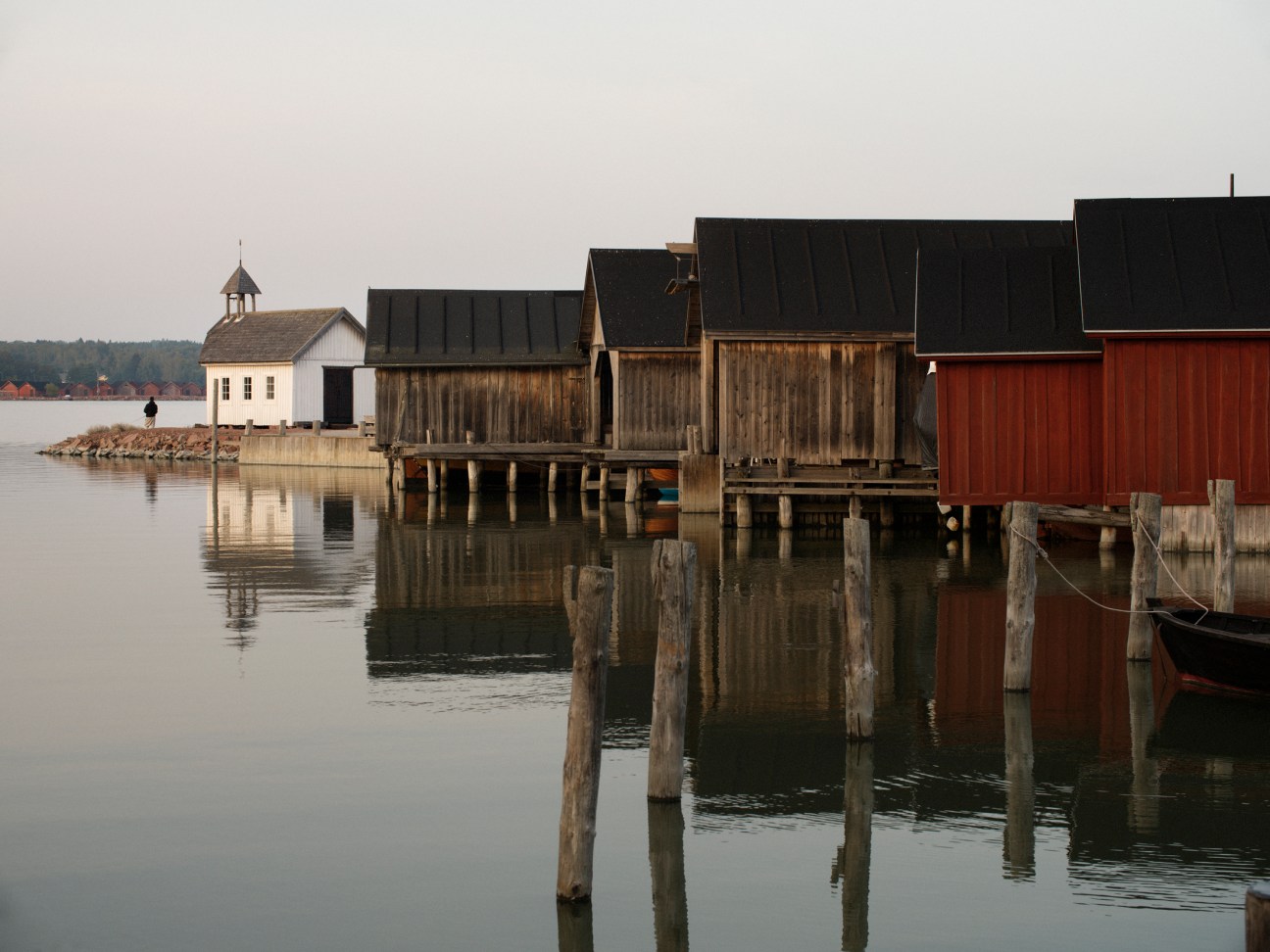 Traditional Nordic architecture with colorful wooden houses and modern buildings