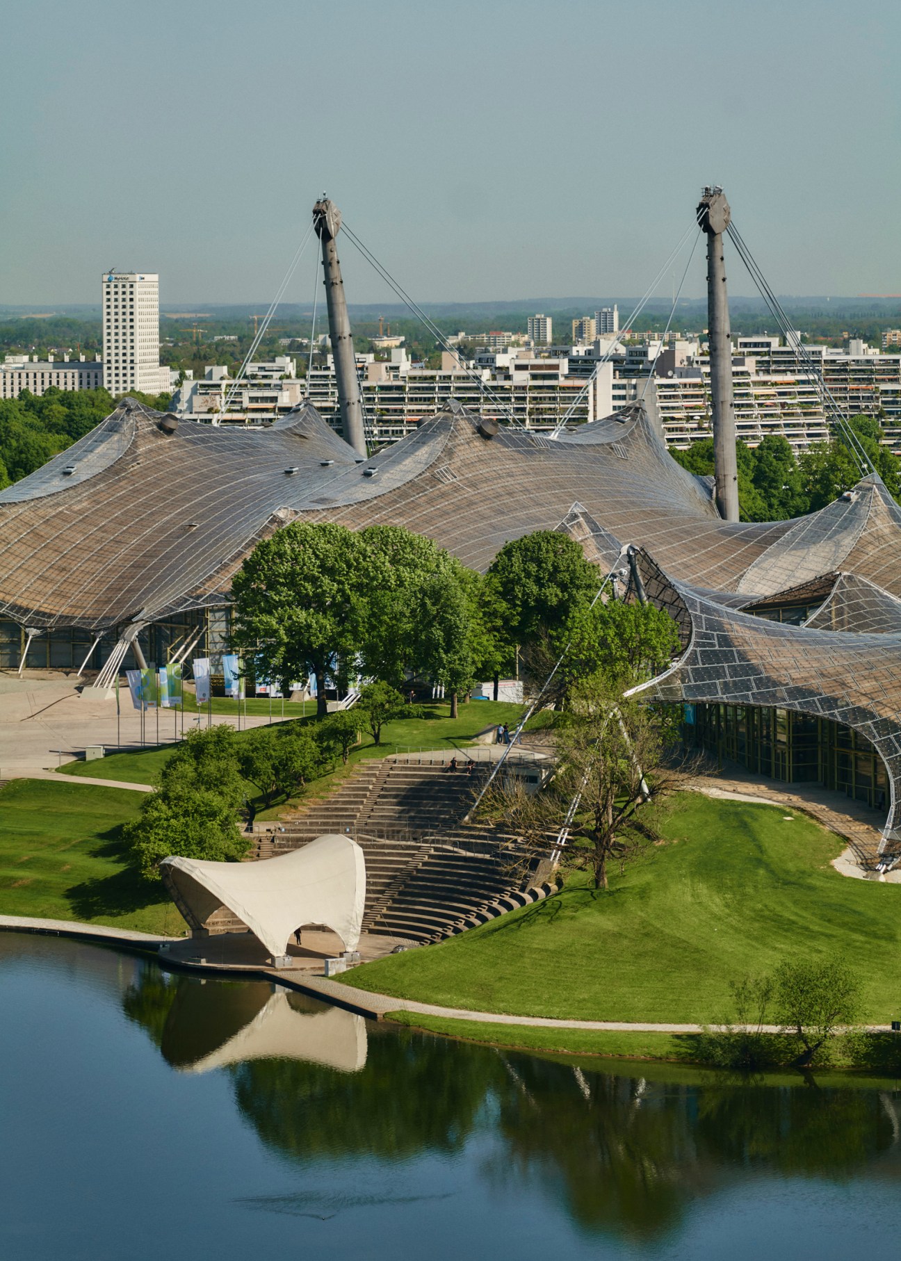 Olympic stadium with tent-like roof structure