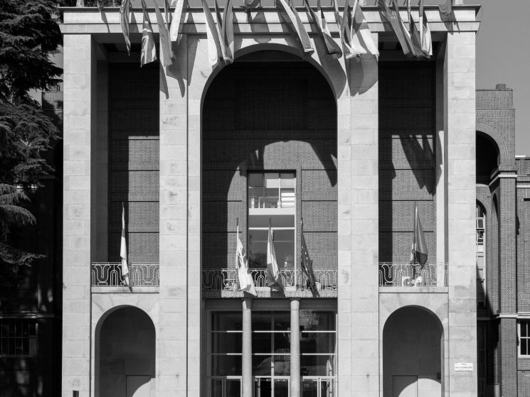 Grey and white exterior of building