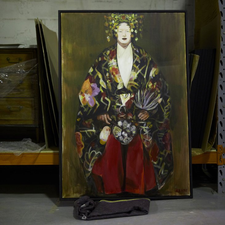 Oil painting by Kenzo Takada showing a figure in traditional Japanese dignitary costume