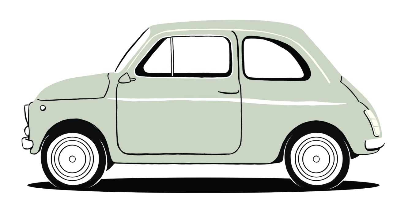 Light green Classic Fiat 500 car illustration in side profile view