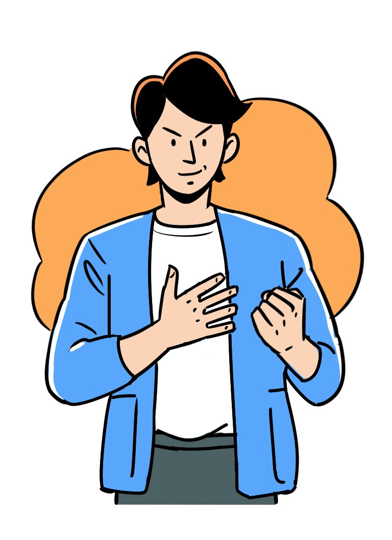 Man in blue blazer holding phone and pen, appearing to communicate or take notes