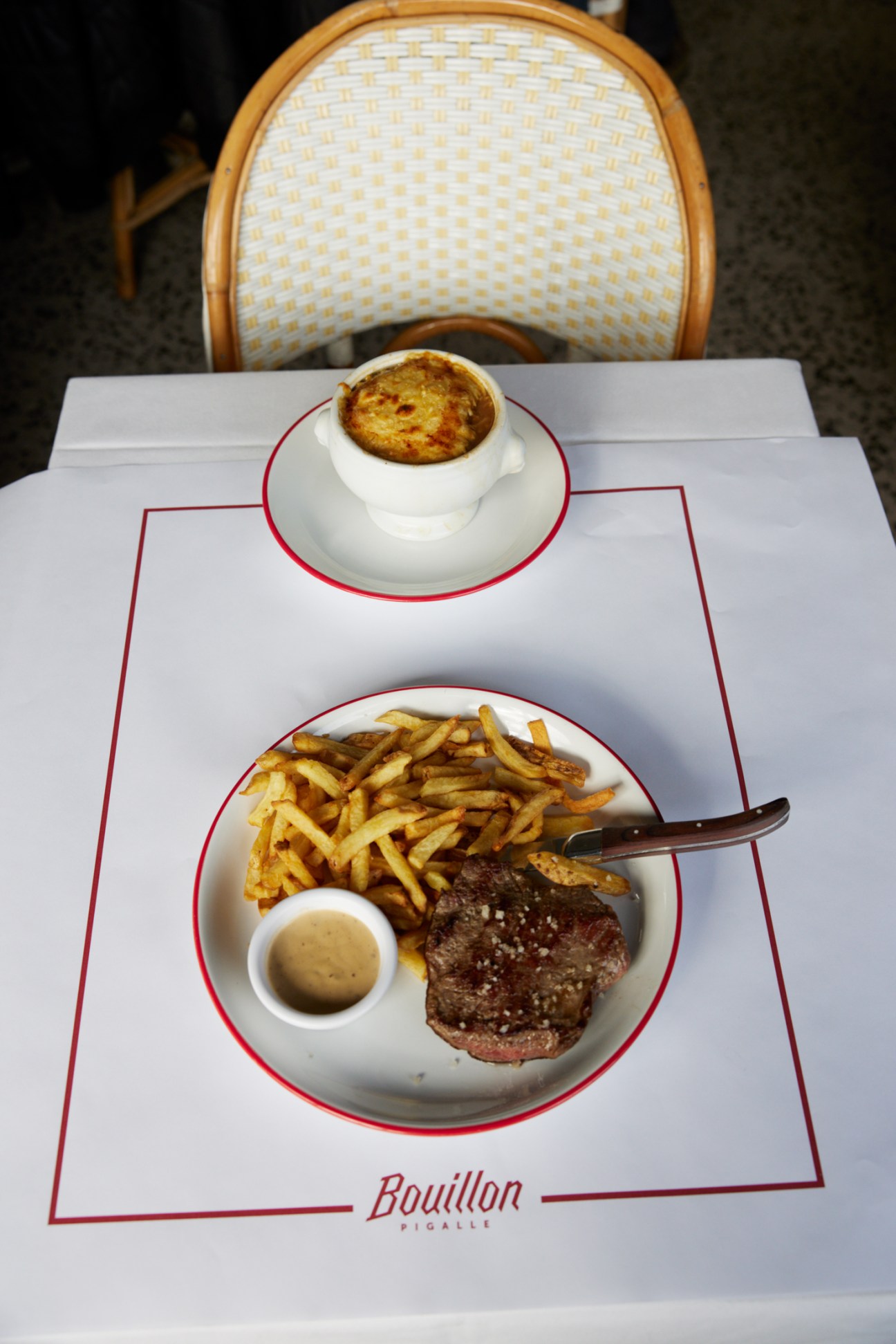 Bouillon Pigalle’s steak frites dish