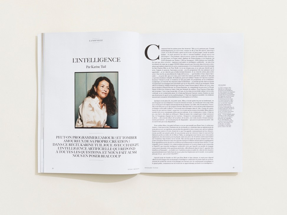 Open magazine pages displaying French text and layout design