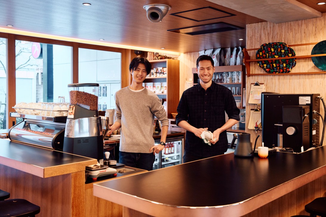 Close-up of coffee being prepared at Fuglen with brewing equipment visible