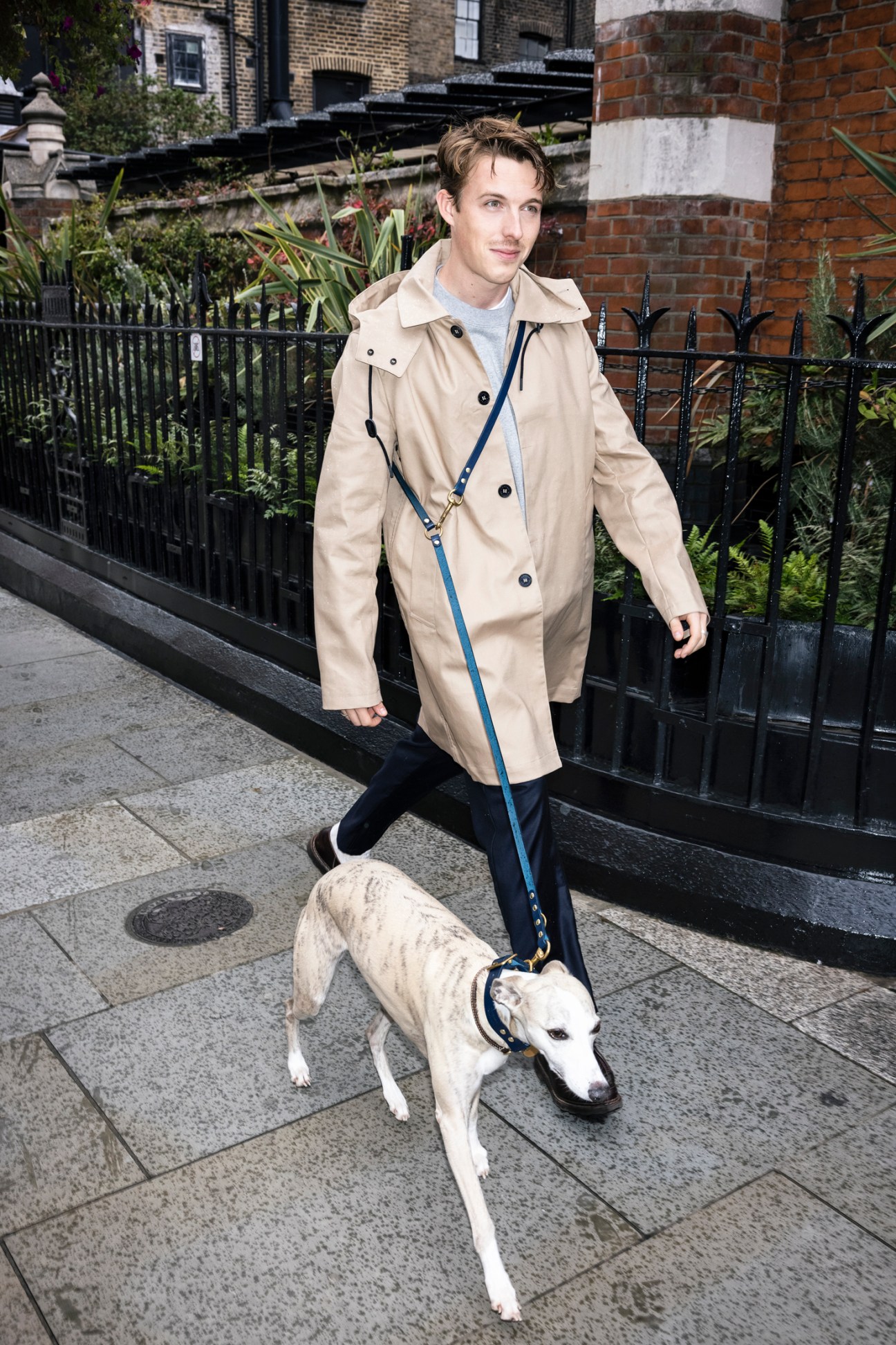 Jack Simpson with dog wearing standard leather collar and adjustable lead set from Kintails collaboration