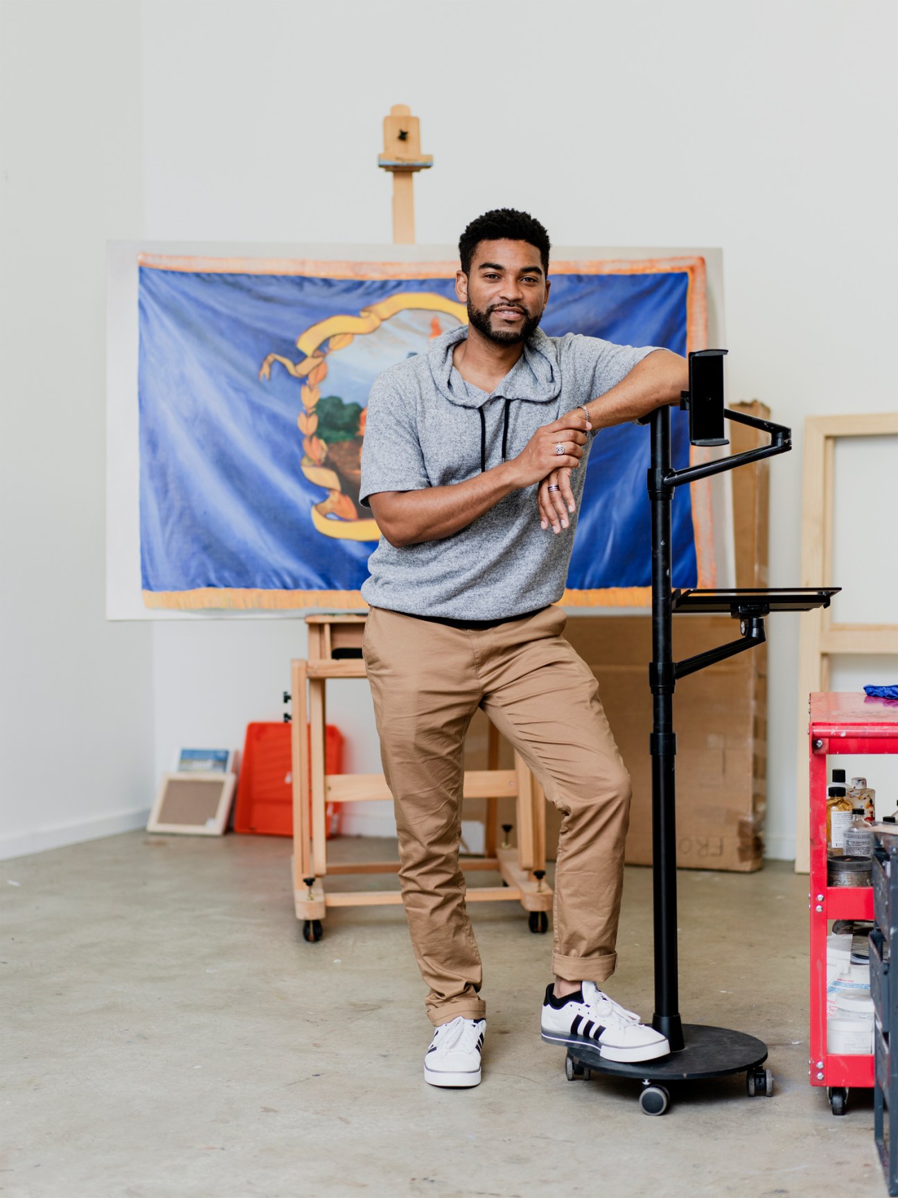 Portrait of painter Mario Moore in his art studio