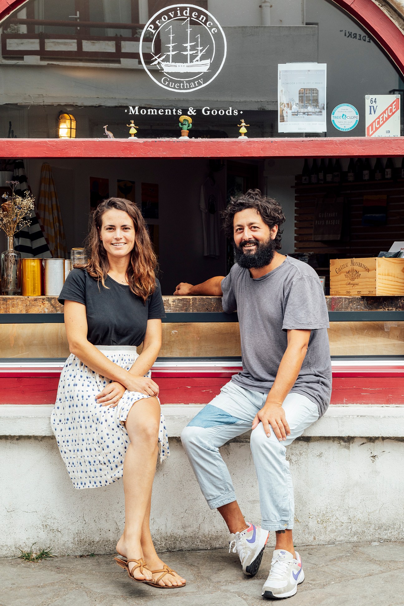 Caroline and Antoine Piechaud sitting outside Providence cafe in Guéthary, France