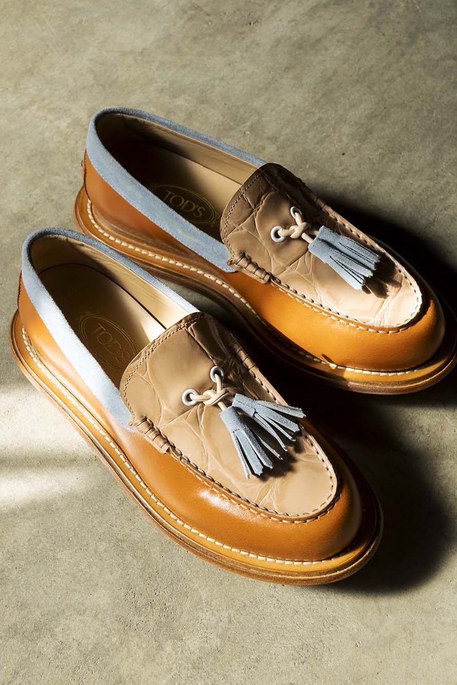 Tod's X Hender Scheme collaboration loafers featuring distinctive pebble outsole design