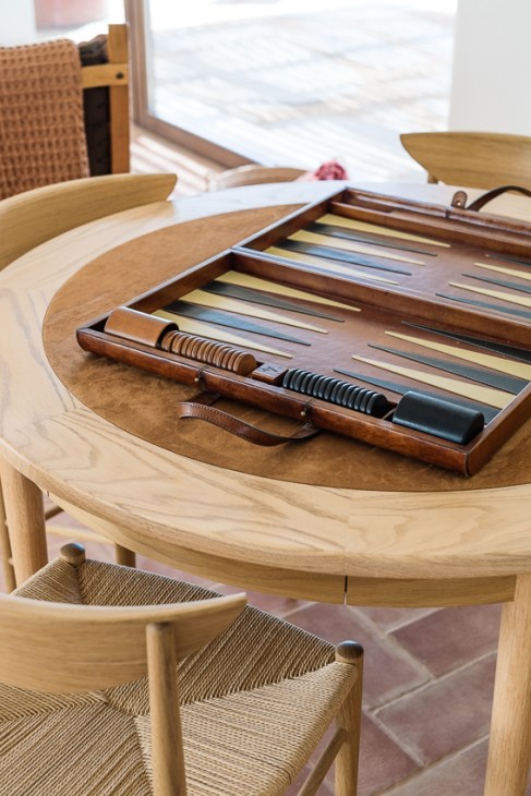 Backgammon board set up in elegant interior setting