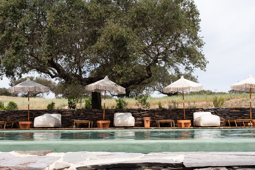 Pristine swimming pool surrounded by natural landscape