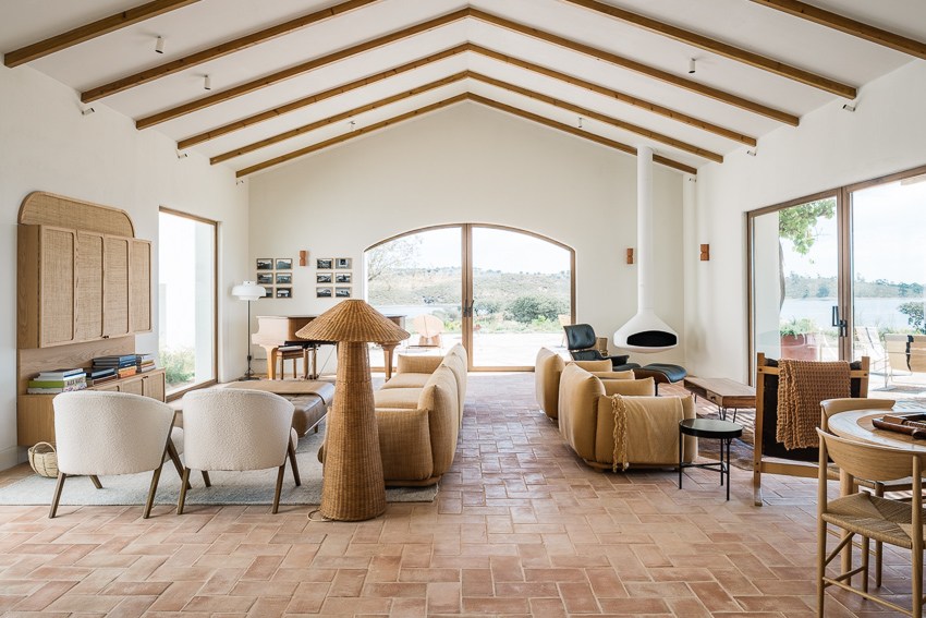 Social space with comfortable seating and communal dining table