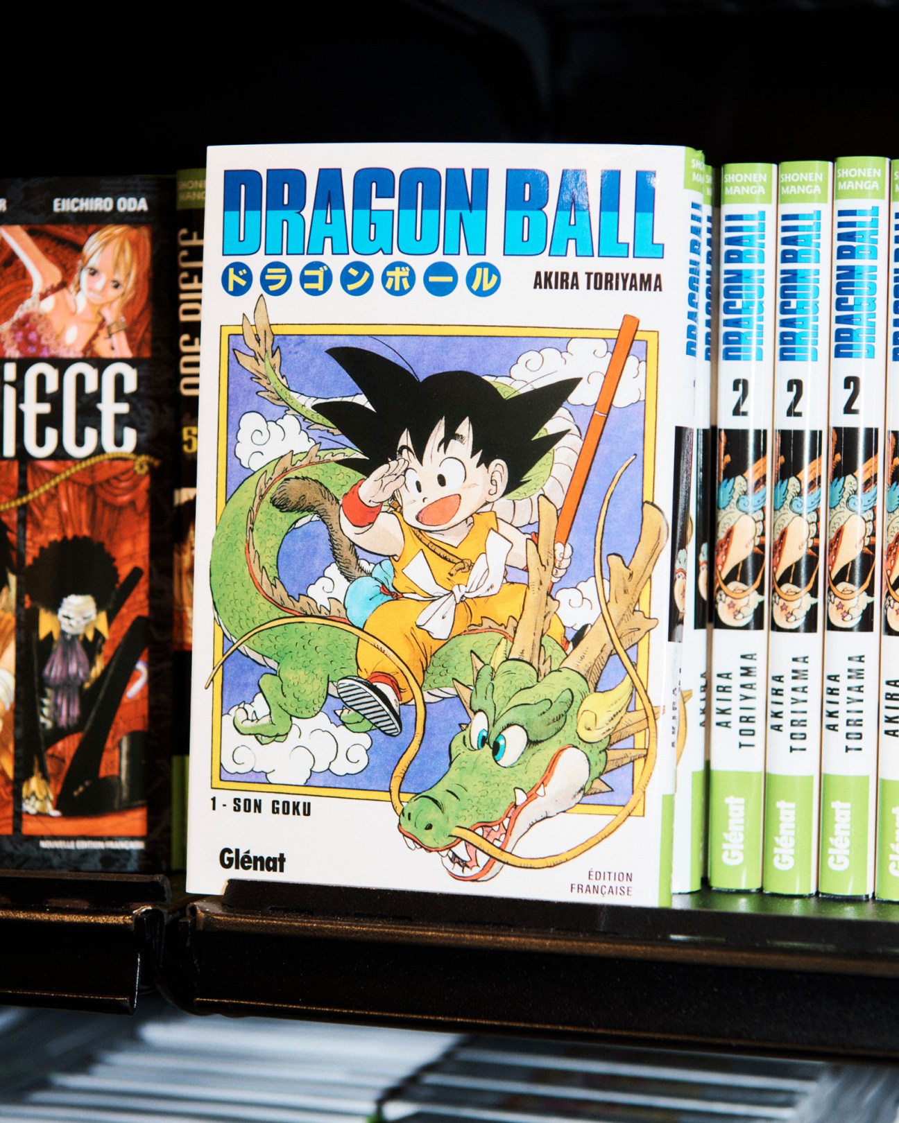 Dragon Ball manga volume 1 by Akira Toriyama published by Glénat displayed on bookshelf