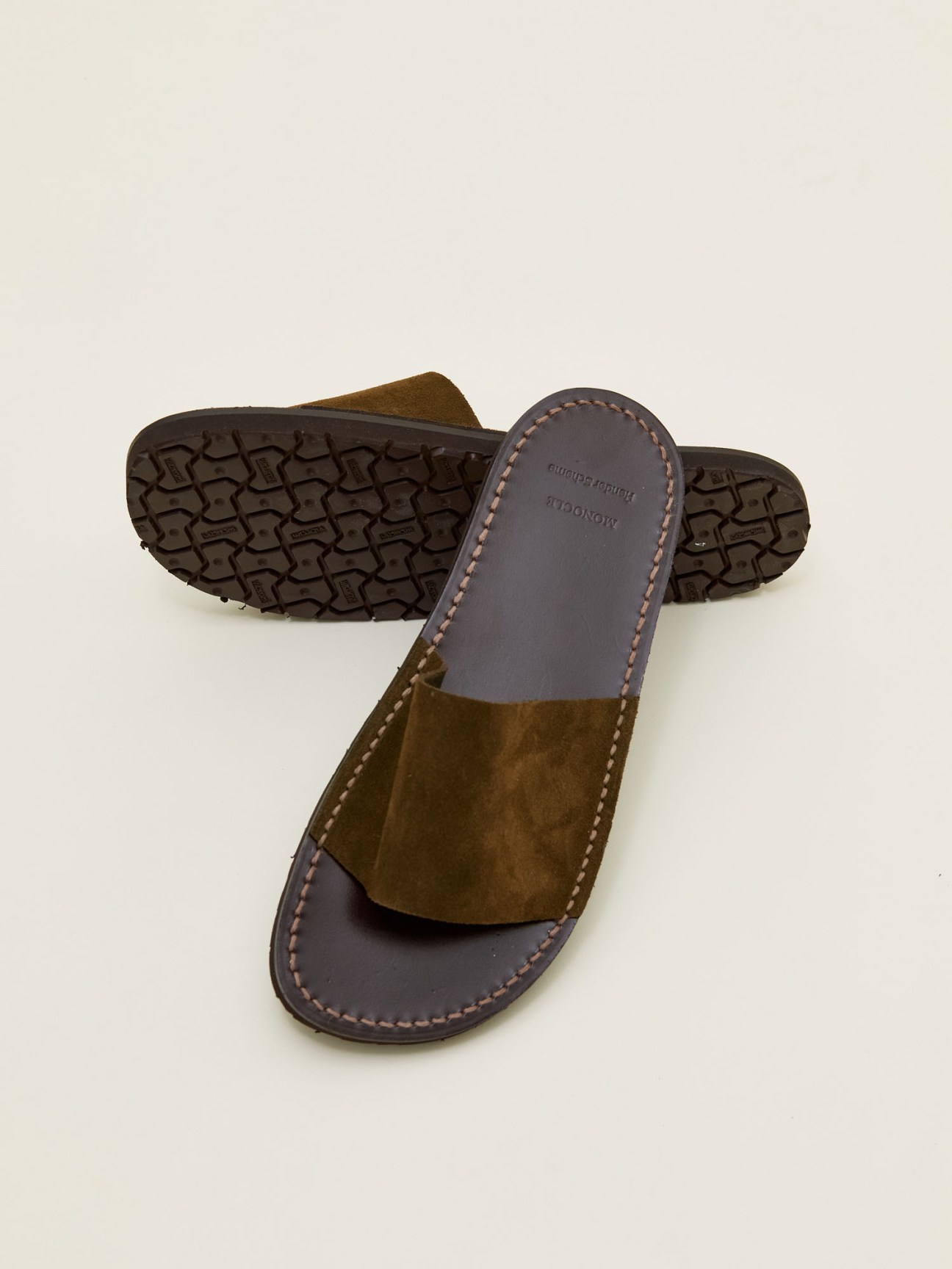 Hender Scheme x Monocle atelier slippers with suede uppers, leather soles and Vibram soles.