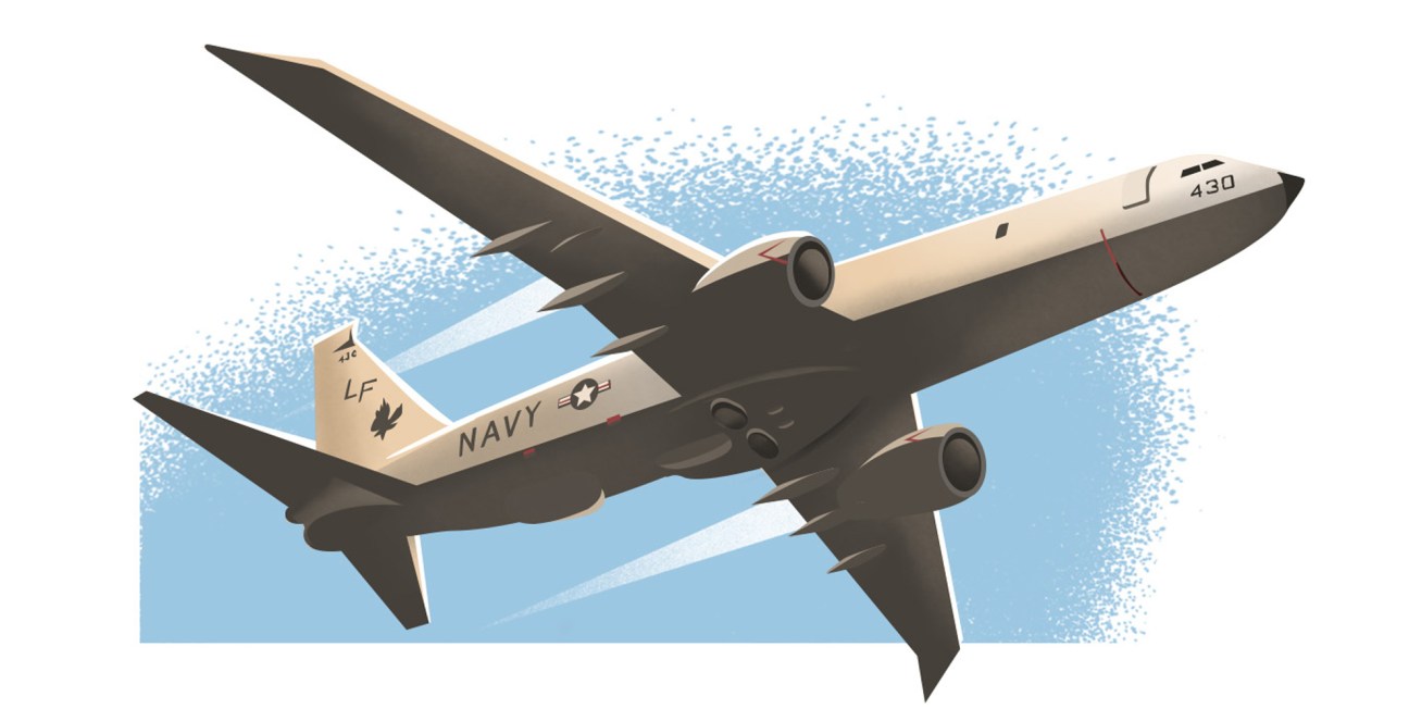 Boeing P-8A Poseidon maritime patrol aircraft in flight with Navy markings