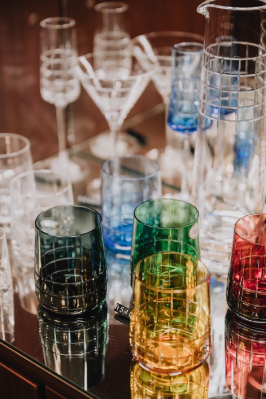 Interior of Ajka Crystal showing elaborate crystal glassware and decorative vases