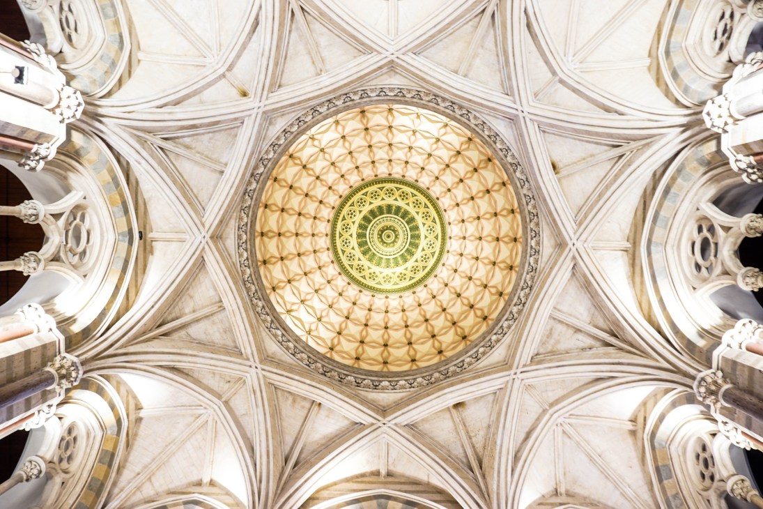 Ornate decorated ceiling of the Brihanmumbai Municipal Corporation building showing intricate architectural details
