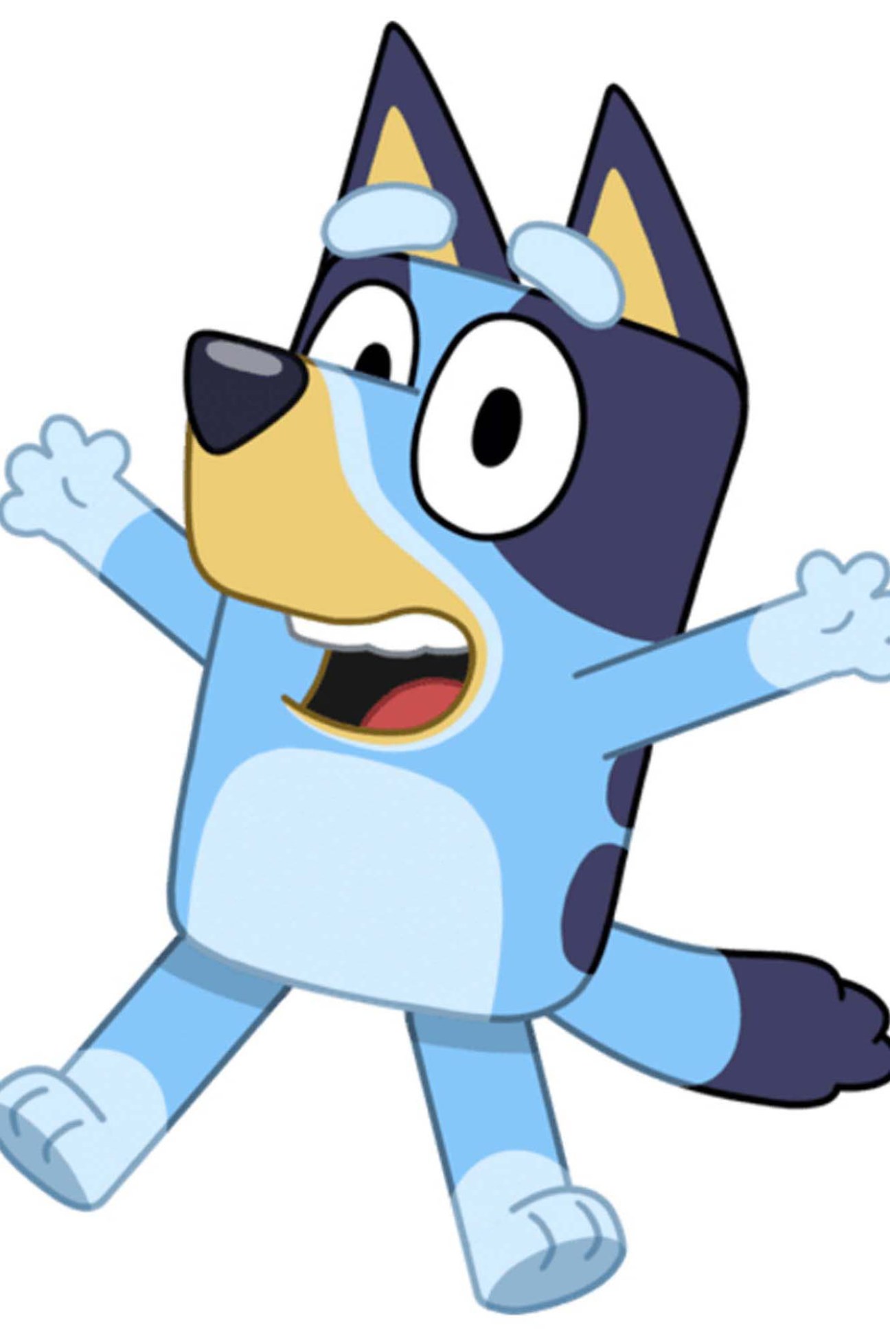 Bluey character illustration showing the animated blue heeler dog in her typical playful stance