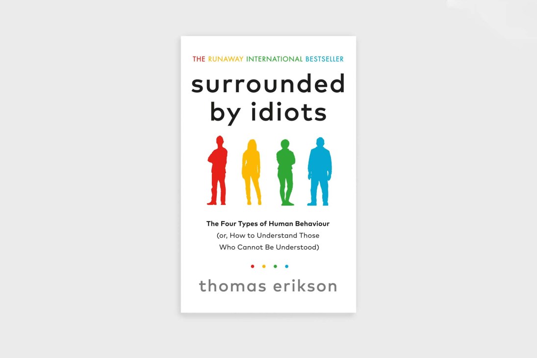 Book cover of 'Surrounded by Idiots' by Thomas Erikson featuring four colored silhouettes.