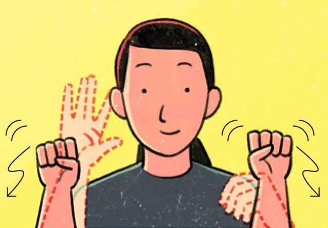 Illustration of a person with hands raised near their ears demonstrating the ASL sign for 'loud'.