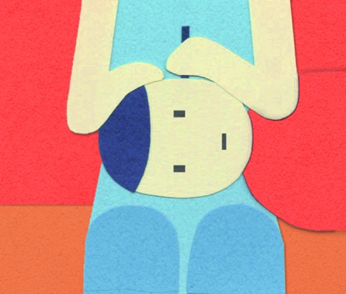 Stylized illustration of person receiving ear cleaning service