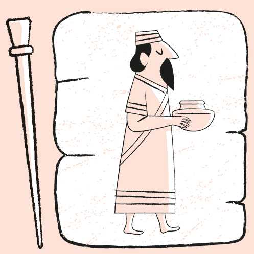 Line illustration of a figure in ancient Egyptian dress holding a vessel, representing historical entrepreneurship and trade.