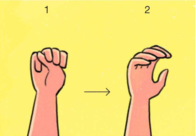 Illustration of two hand positions demonstrating the ASL sign for MC or rapper.